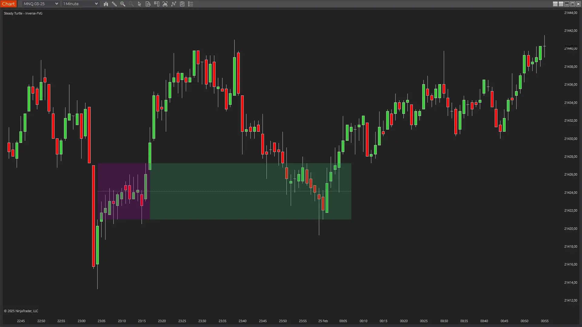 Steady Turtle Inverse FVG Indicator on NQ trading session