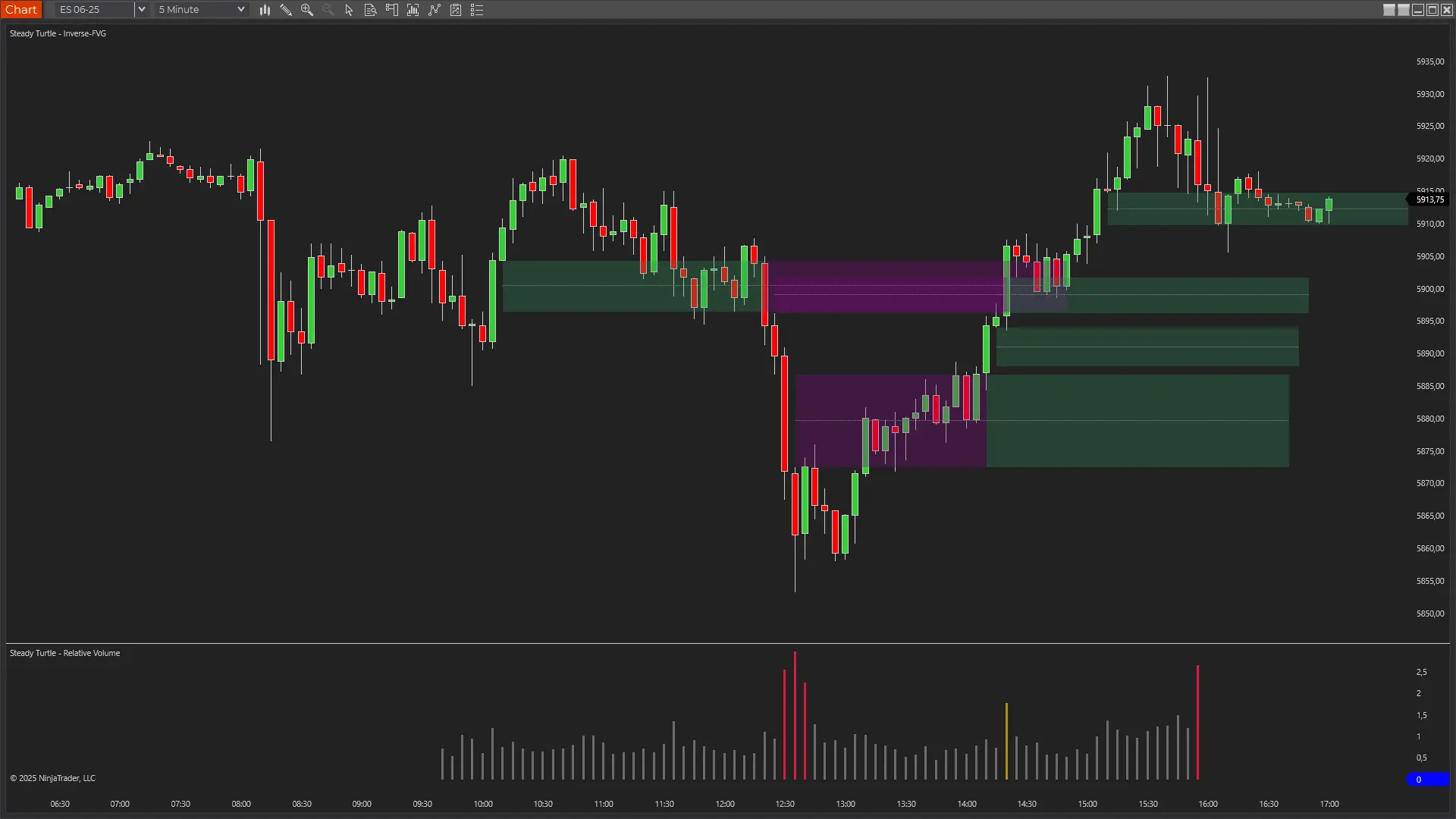RVol NinjaTrader Volume Indicator color-coded volume intensity levels