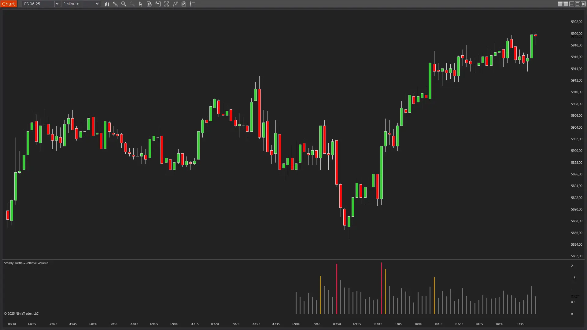 RVol Volume Indicator NinjaTrader 8 session-based volume tracking